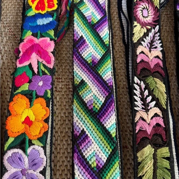 Raw Huipil Materials Vintage Guatemala Colorful Embroidered Belts - Picture 6 of 7